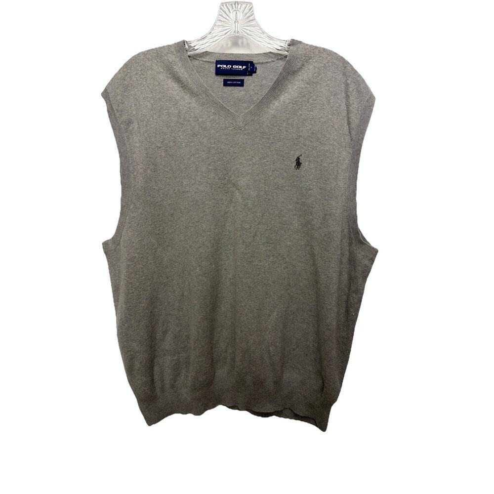 Polo Golf Ralph Lauren Sweater Vest Mens XXL Gray 100% Cotton Preppy V Neck